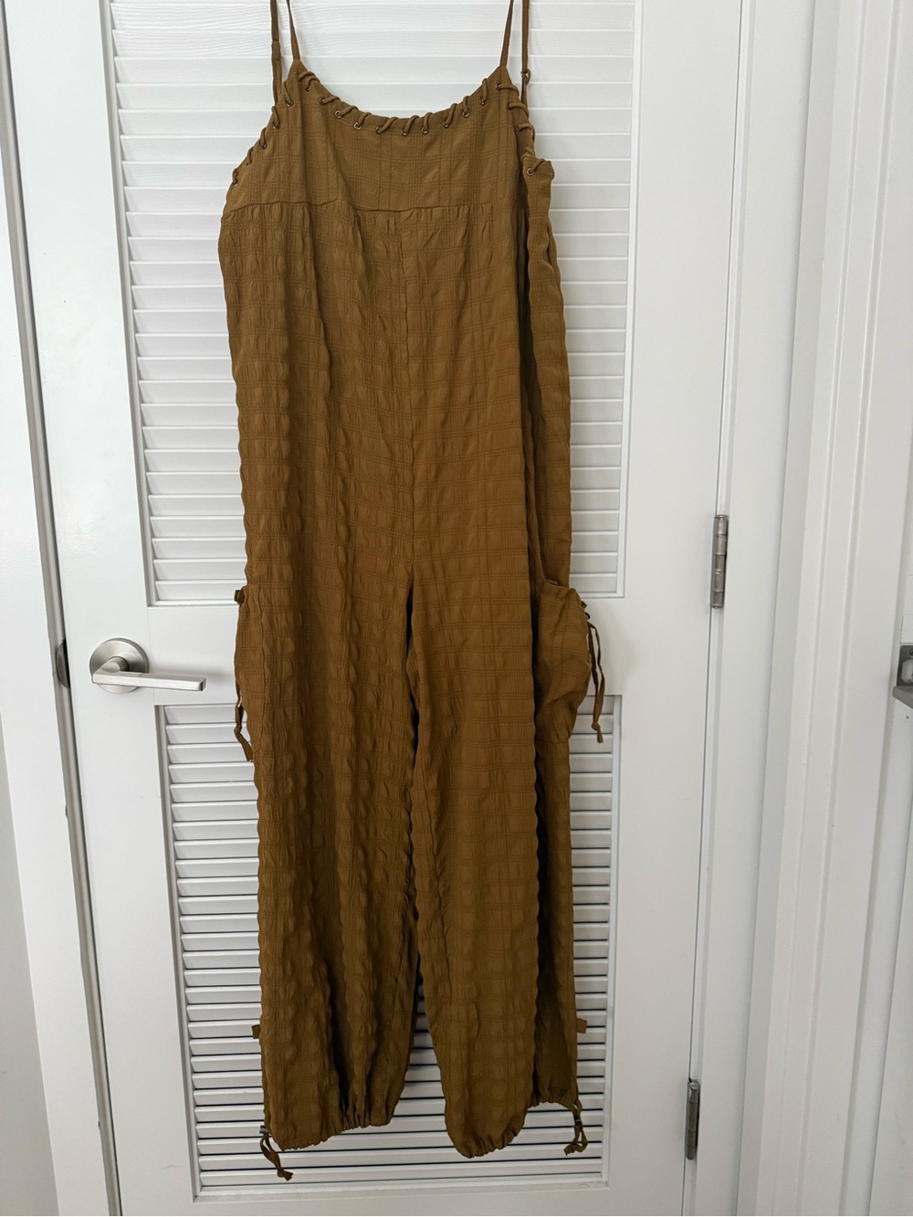 Free People Textured Olive-Brown Wide-Leg Jumpsuit